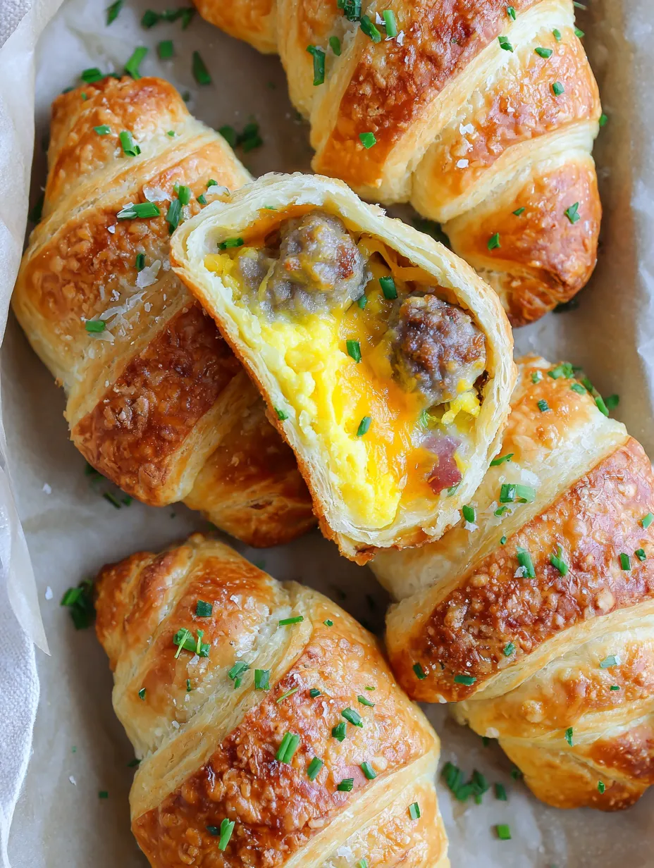 Ein Bild von einer Tasse mit Croissants, die mit Eiern und Käse gefüllt sind.
