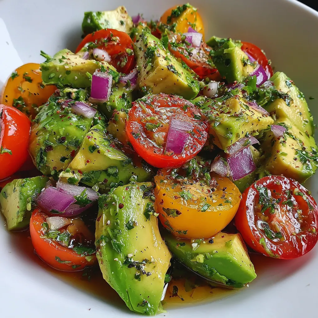Ein weißer Teller mit frischem Avocadosalat, der mit Limetten und anderen Zutaten zubereitet wurde.