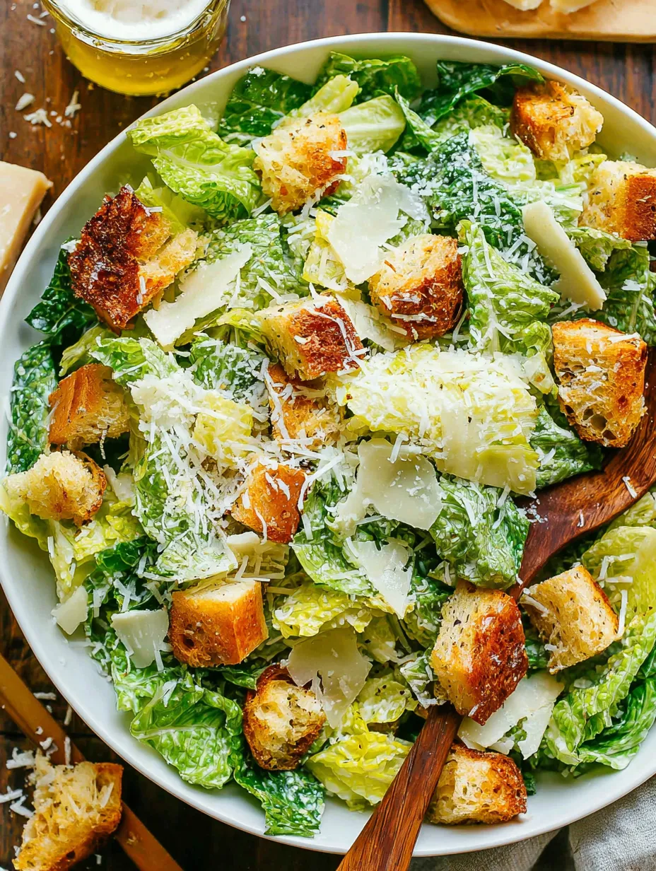 Ein großer Salat mit frischem Lettuce, Parmesan und Toastbrot.