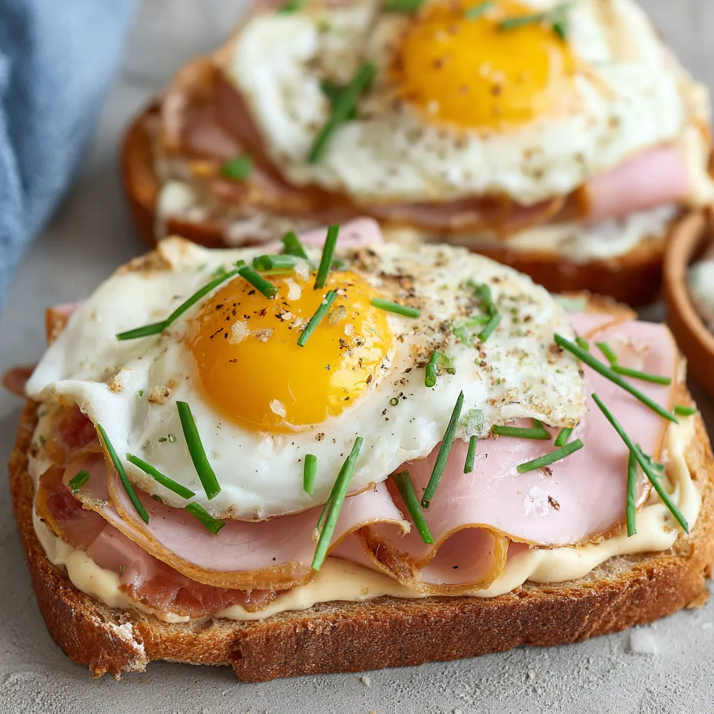 Zwei Toast mit Eiern und Zwiebeln, einer mit Ham Solo und der andere mit Ham und Zwiebeln.