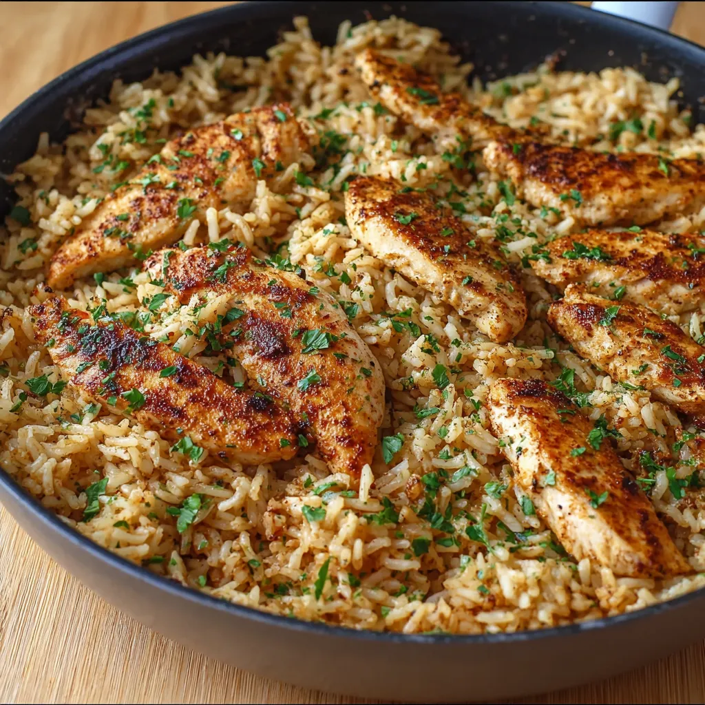 Ein Schalen mit Rice und Chicken.