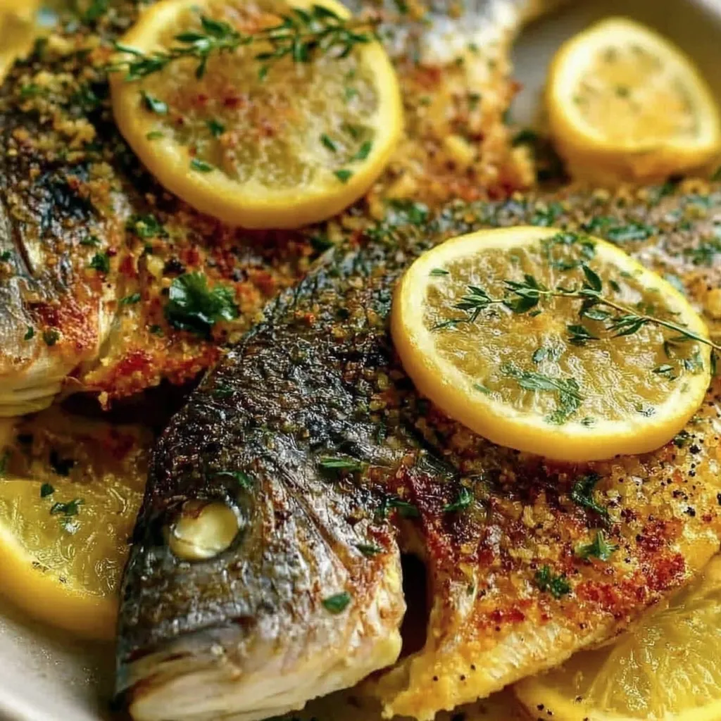 Eine Knusprige Dorade mit Zitronen-Pfeffer-Kruste.