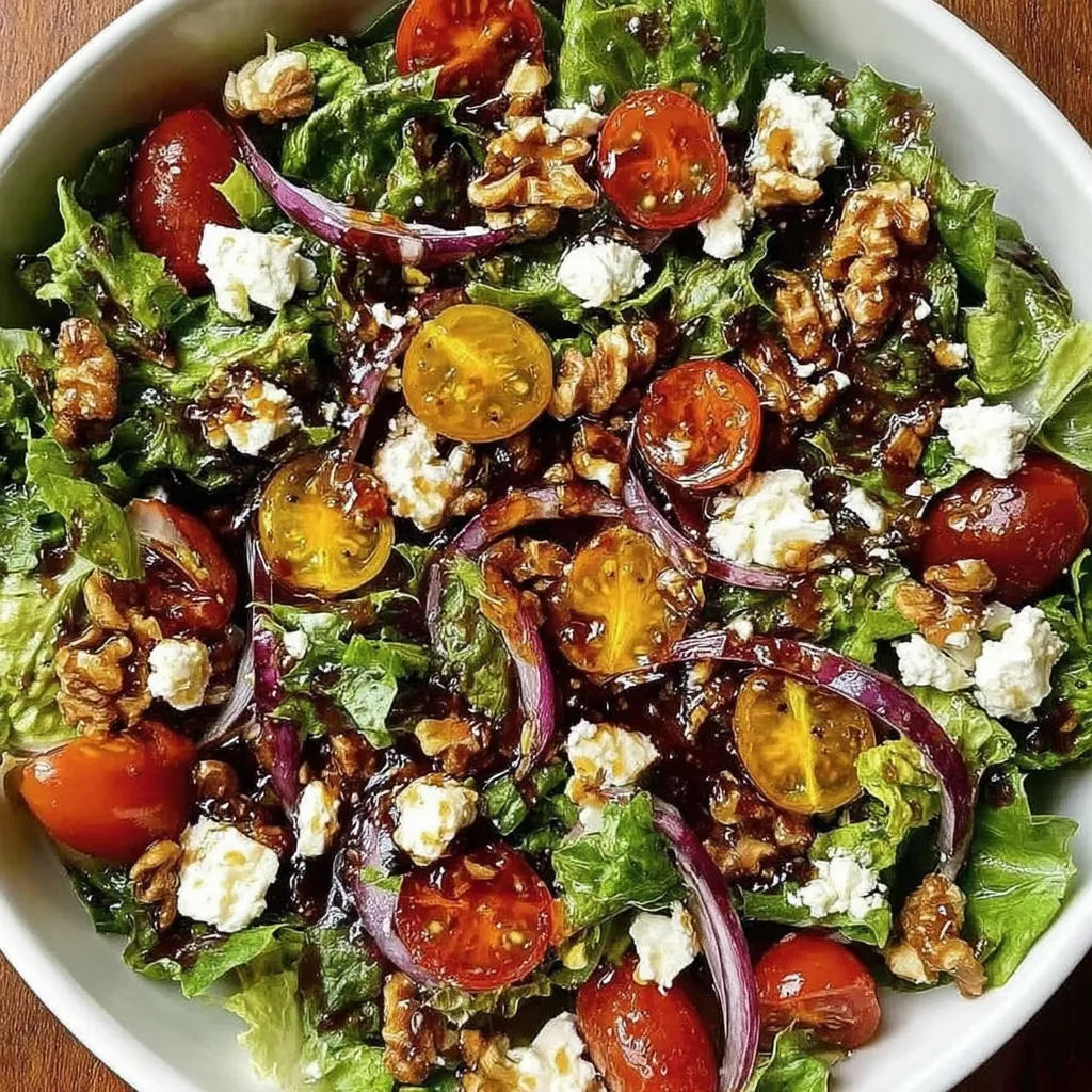 Ein großes, leckeres Feldsalat mit griechischem Feta und Honig-Vinaigrette auf einem Teller.