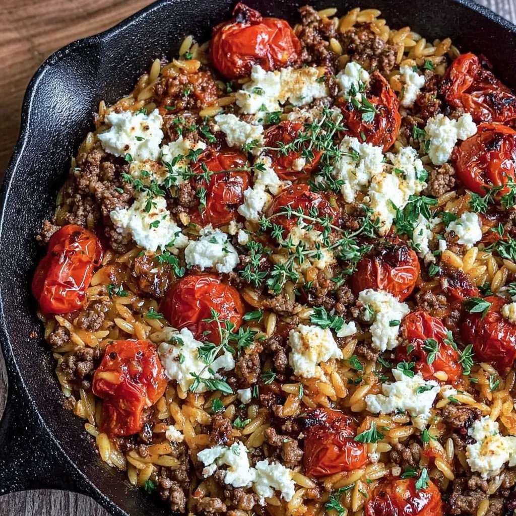 Eine griechische Hackfleischpfanne mit Kritharaki, das Sommergericht, das nach Urlaub schmeckt.