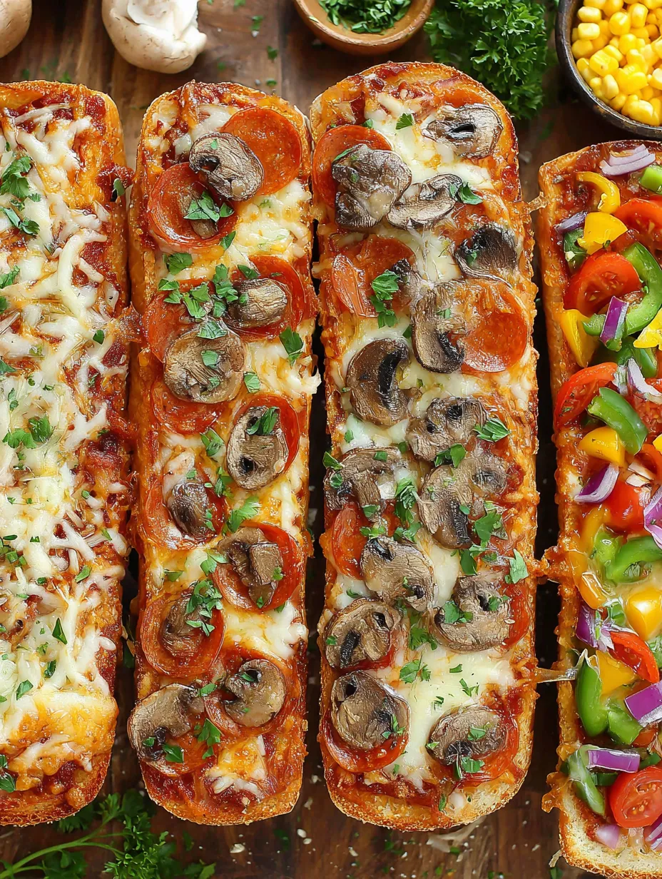 Eine Reihe von Pizzas mit verschiedenen Zutaten wie Tomaten, Mushrooms, Pepperoni und Zwiebeln.