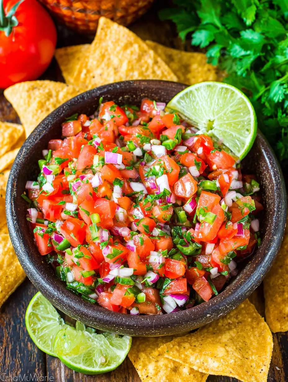 Ein Schälchen mit Tomaten, Paprika, Lime und Limetten in einem Schälchen.