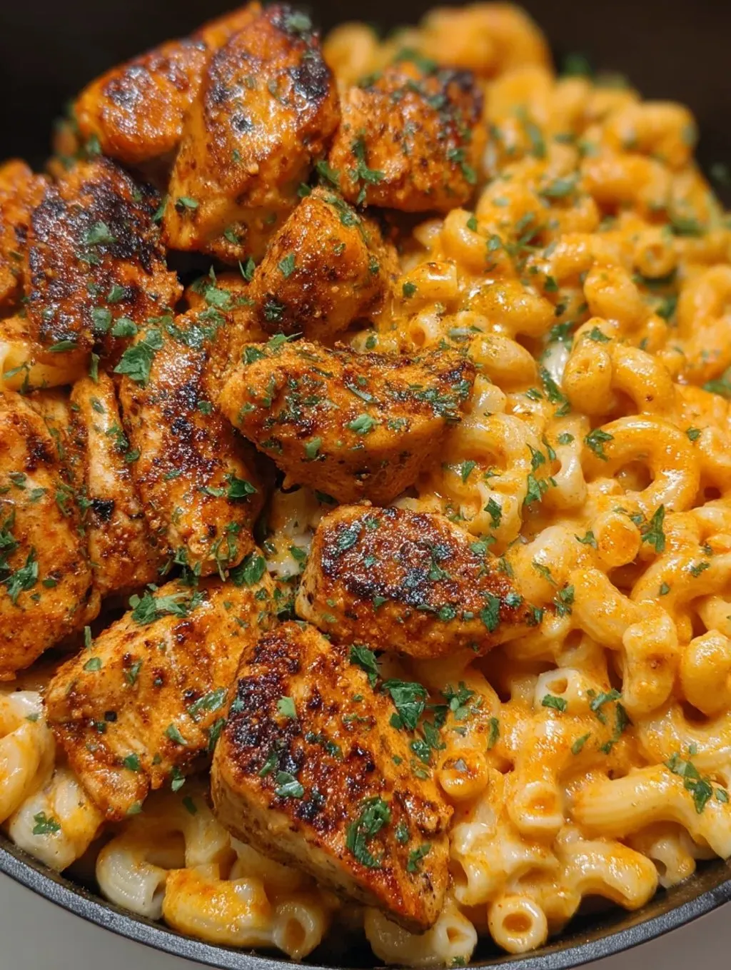 Eine Schüssel mit Macaroni und Zwiebeln.