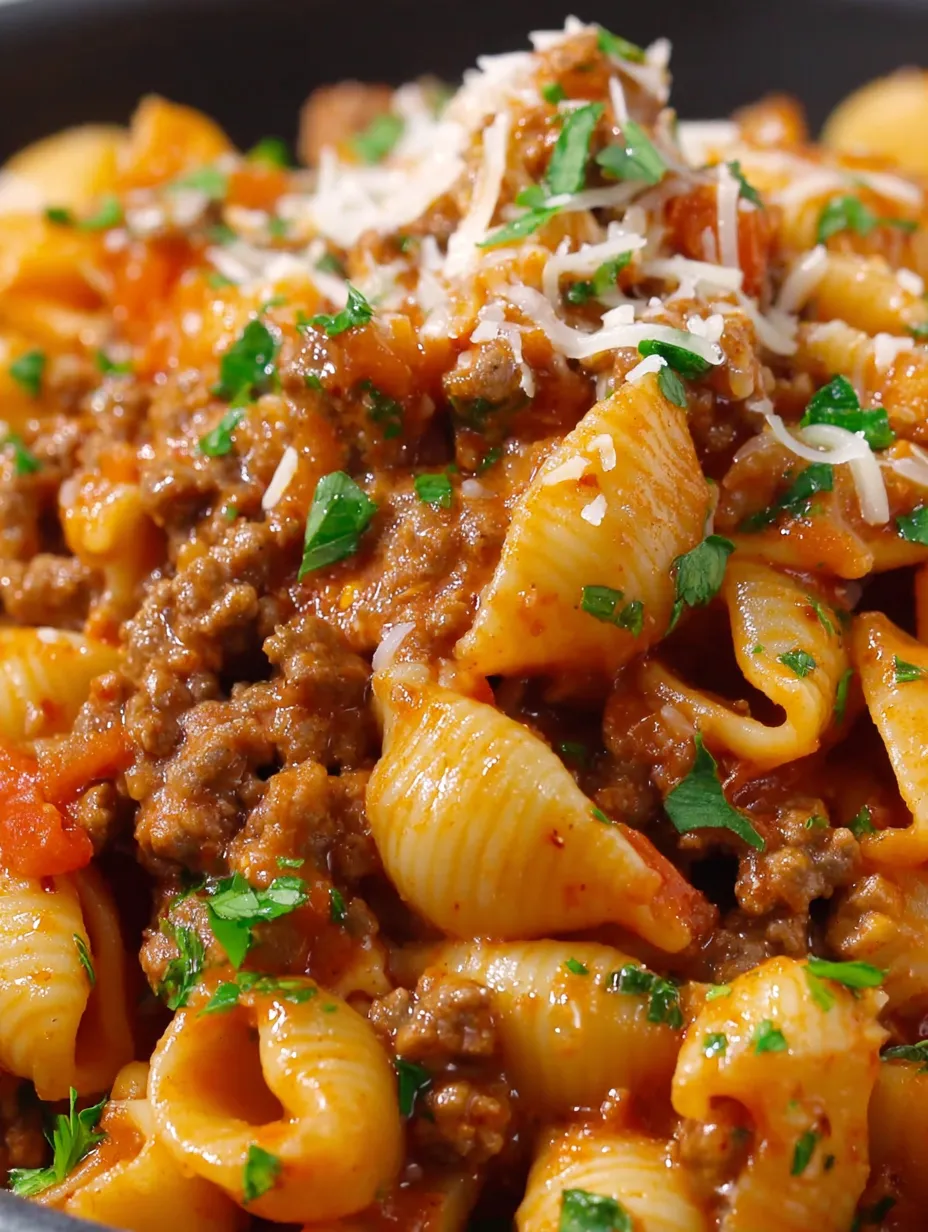 Eine Schüssel mit Pasta und Rindfleisch.
