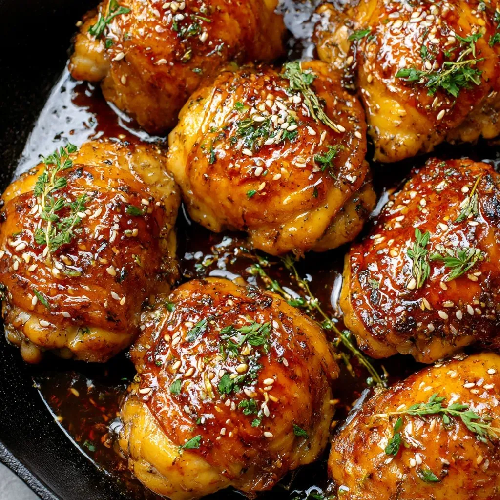 Eine Schüssel mit Hühnchenbrust, die in einer Sauce aus Honig und Ingwer getaucht sind.