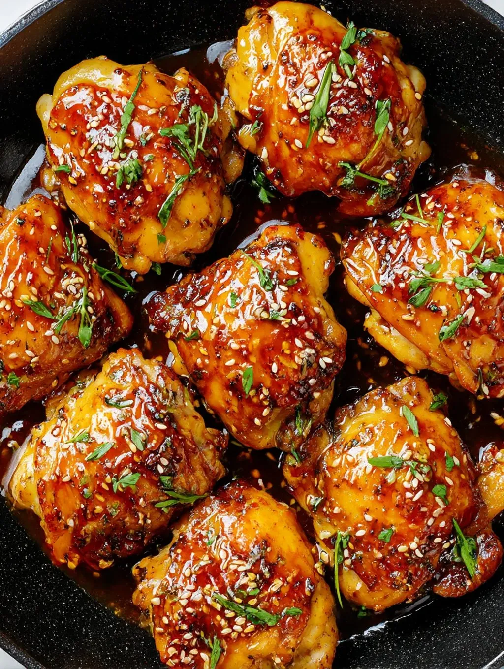 Ein Schalen mit Honey Garlic Chicken Thighs.