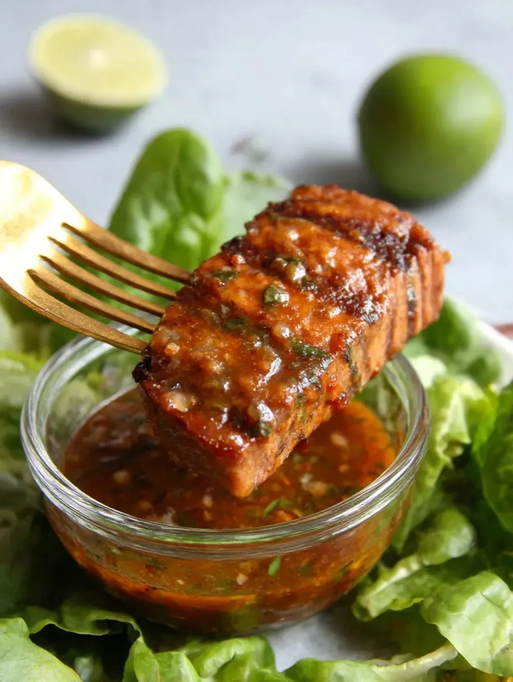 Ein Stück rohes Fleisch, das in einer Schüssel mit Sauce gegeben wird.