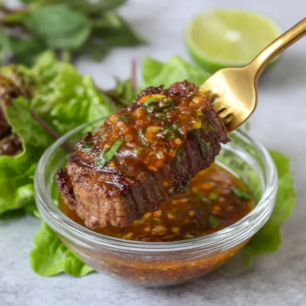 Ein Stück rohes Fleisch wird aus einer Schüssel auf eine Platte gegeben.