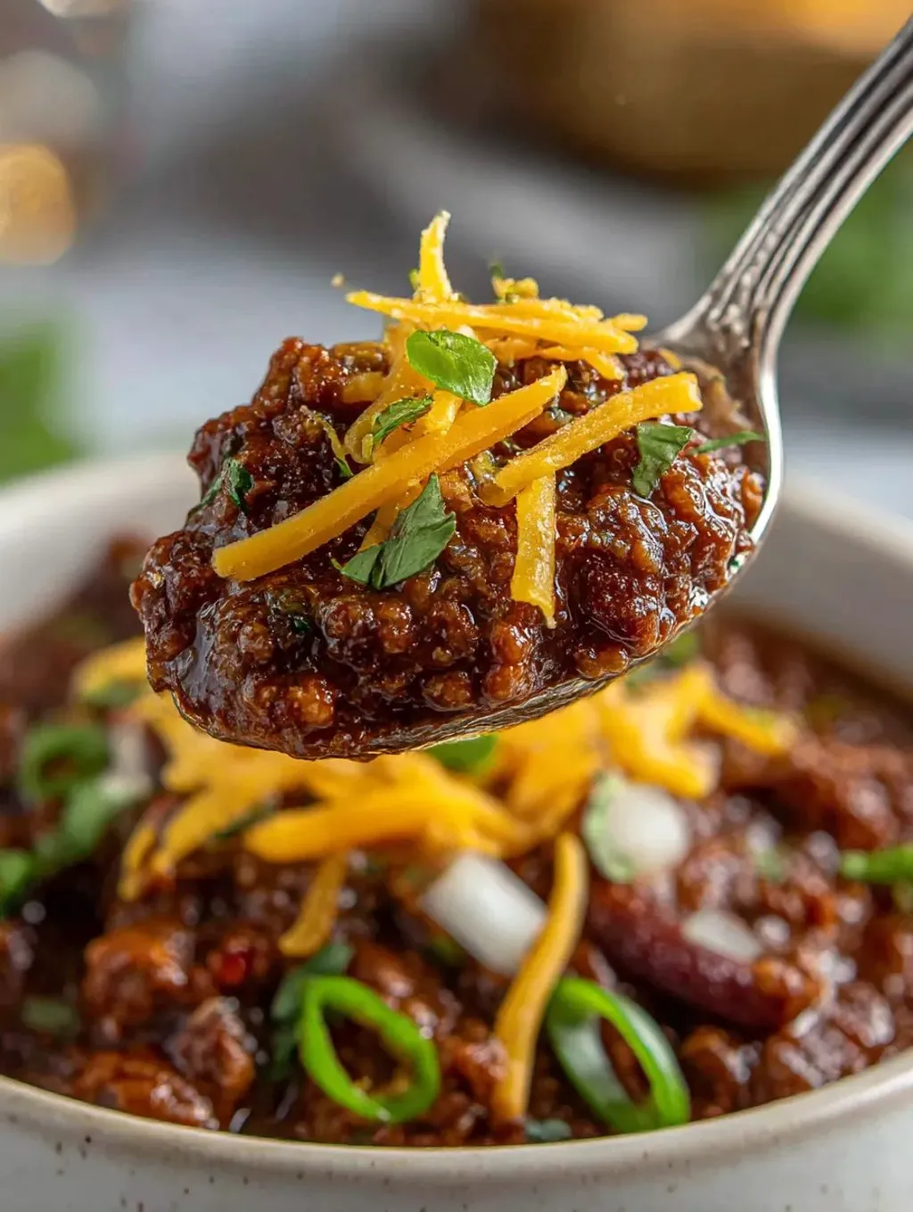 Ein spitzer Löffel mit Chili und Käse.