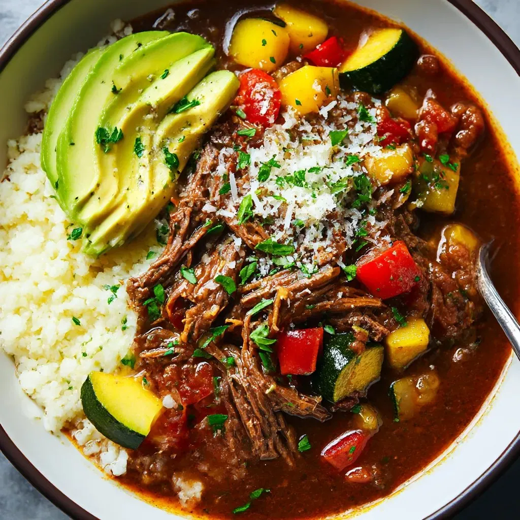 Ein BOWL FULL OF SLOW-COOKED SUMMER BEEF CASSEROLE.