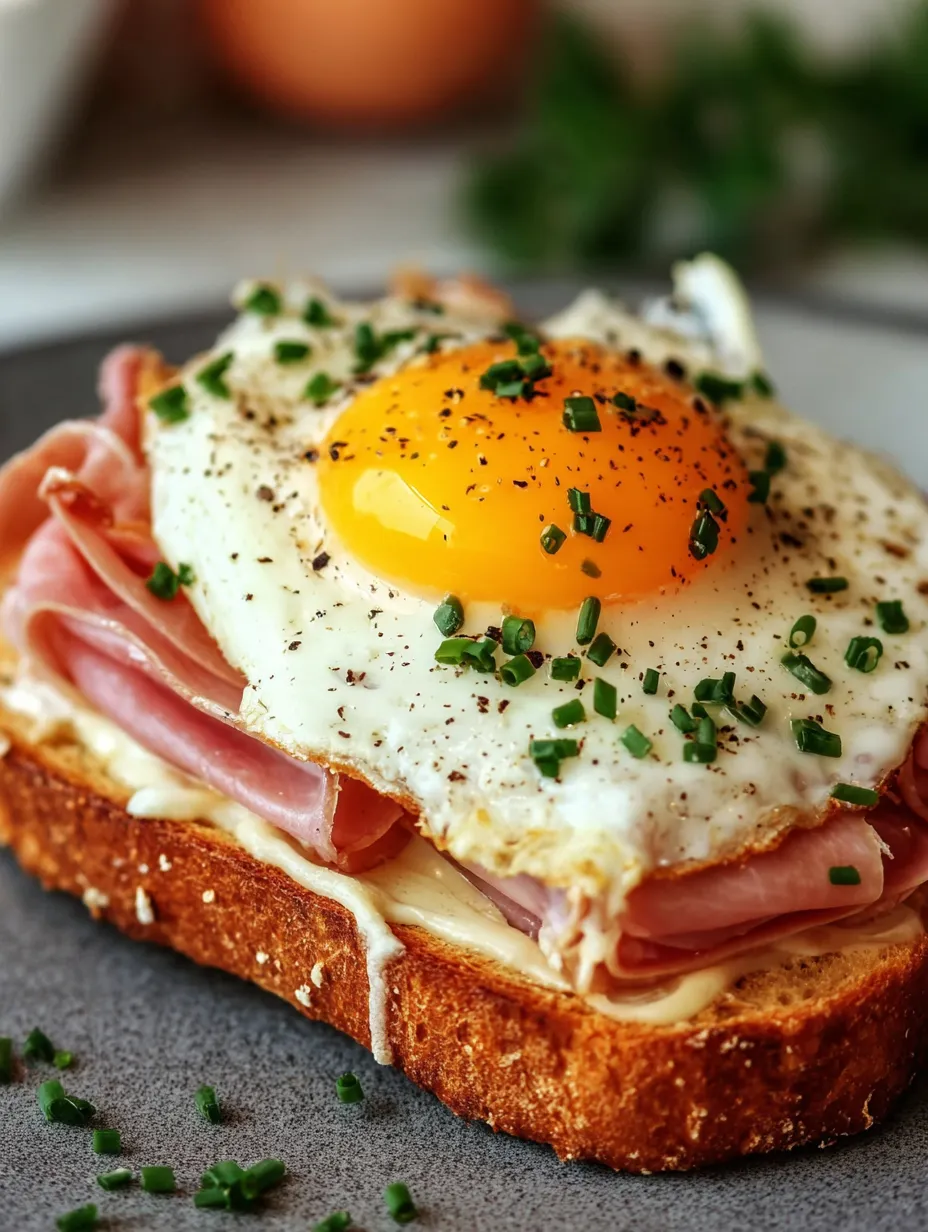 Ein Toast mit Ham, Ei und Zwiebel.