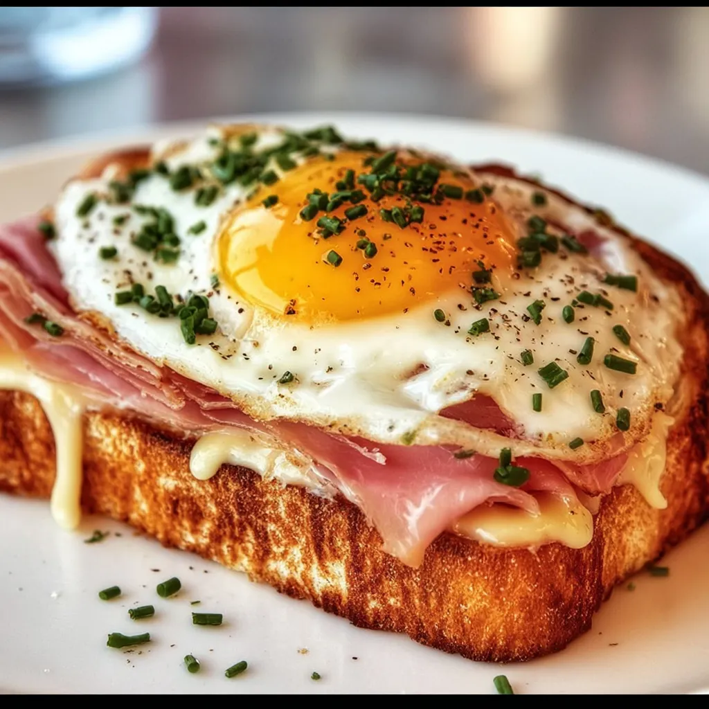 Ein Toast mit Ei und Salat auf einem weißen Teller.