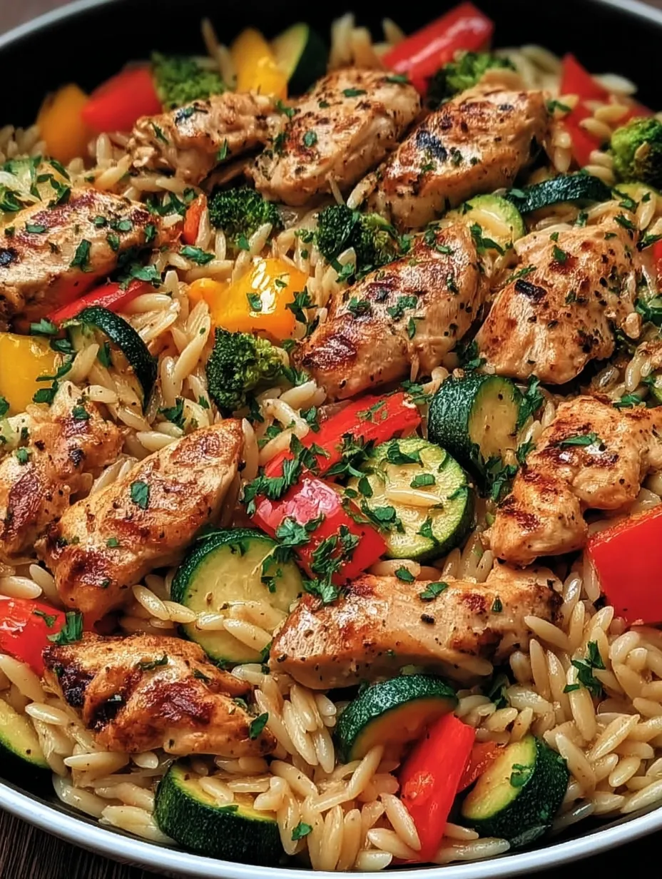 Ein Bild von einer Mischung aus Zwiebeln, Zucchini, Paprika, Brokkoli und Chicken.