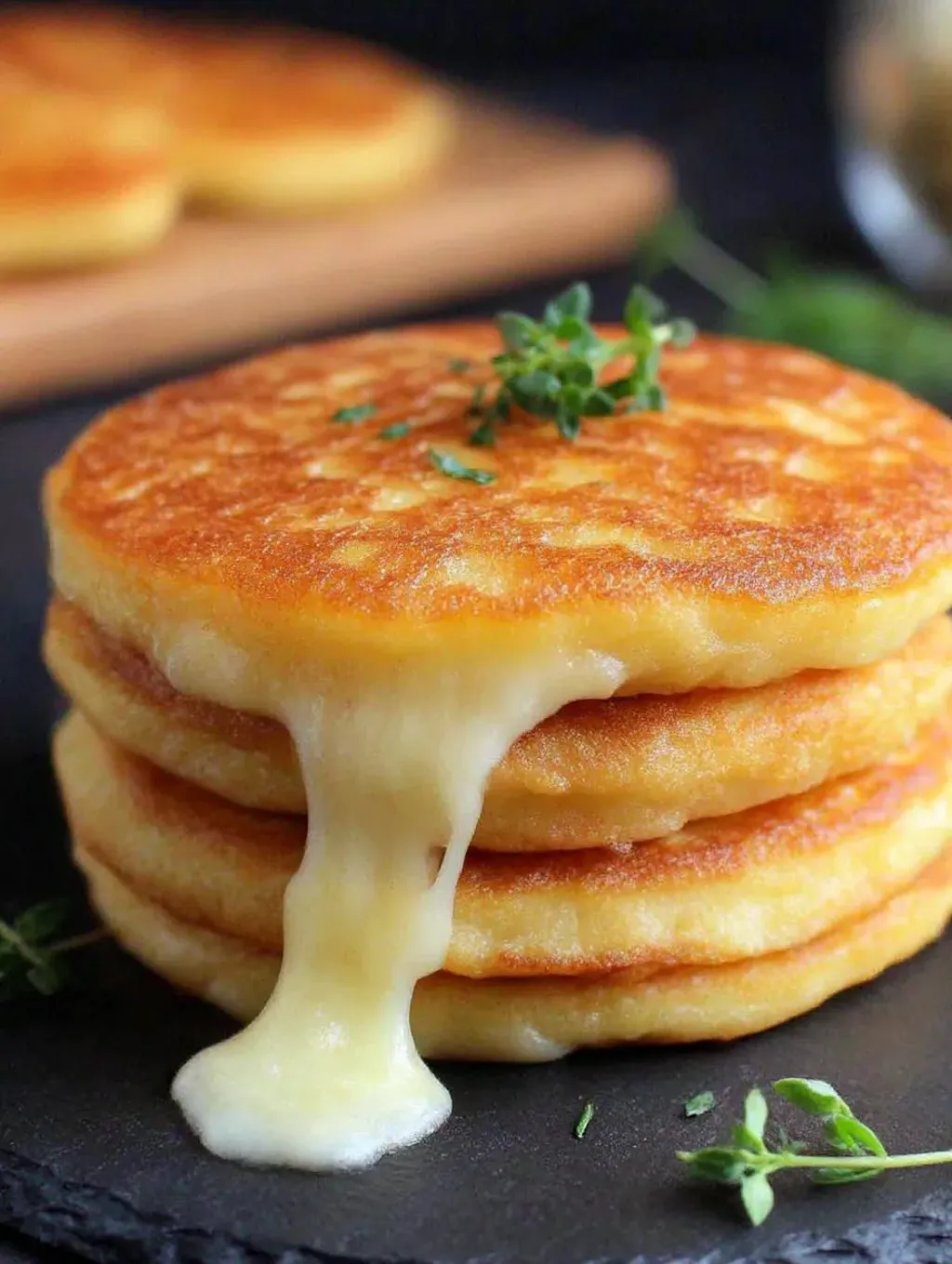 Eine Schicht von Käse auf den Potato Pancakes.