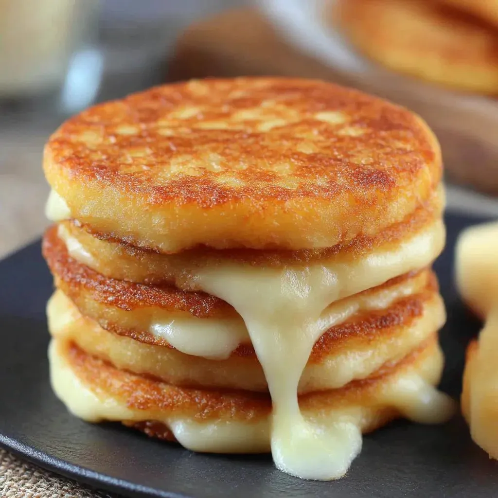 Eine Schicht von Käse auf den Potato Pancakes.