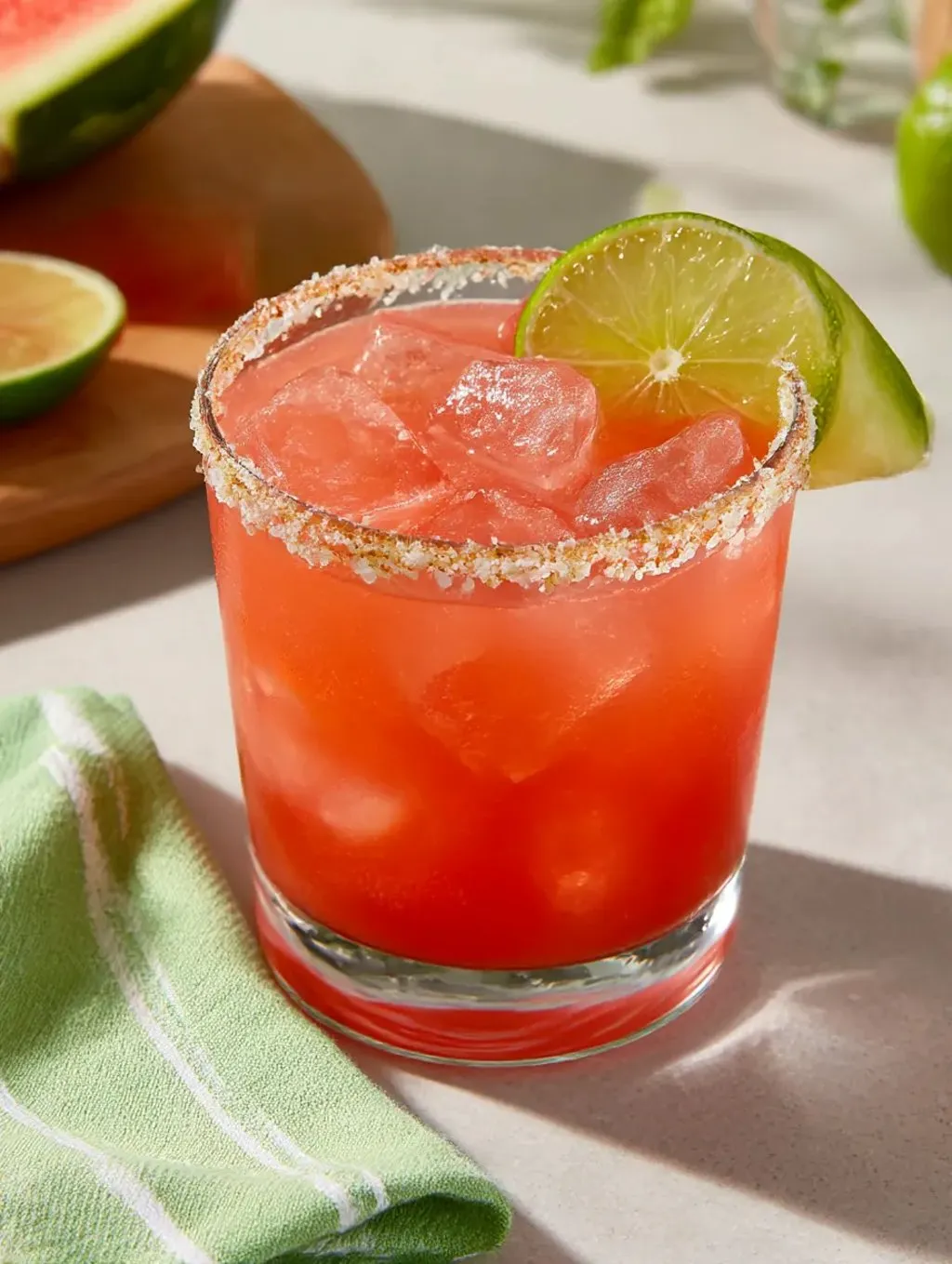Ein Glas mit Watermelon Margarita Mocktail.