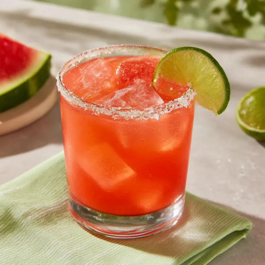 Ein Glas mit einer Watermelon Margarita Mocktail.