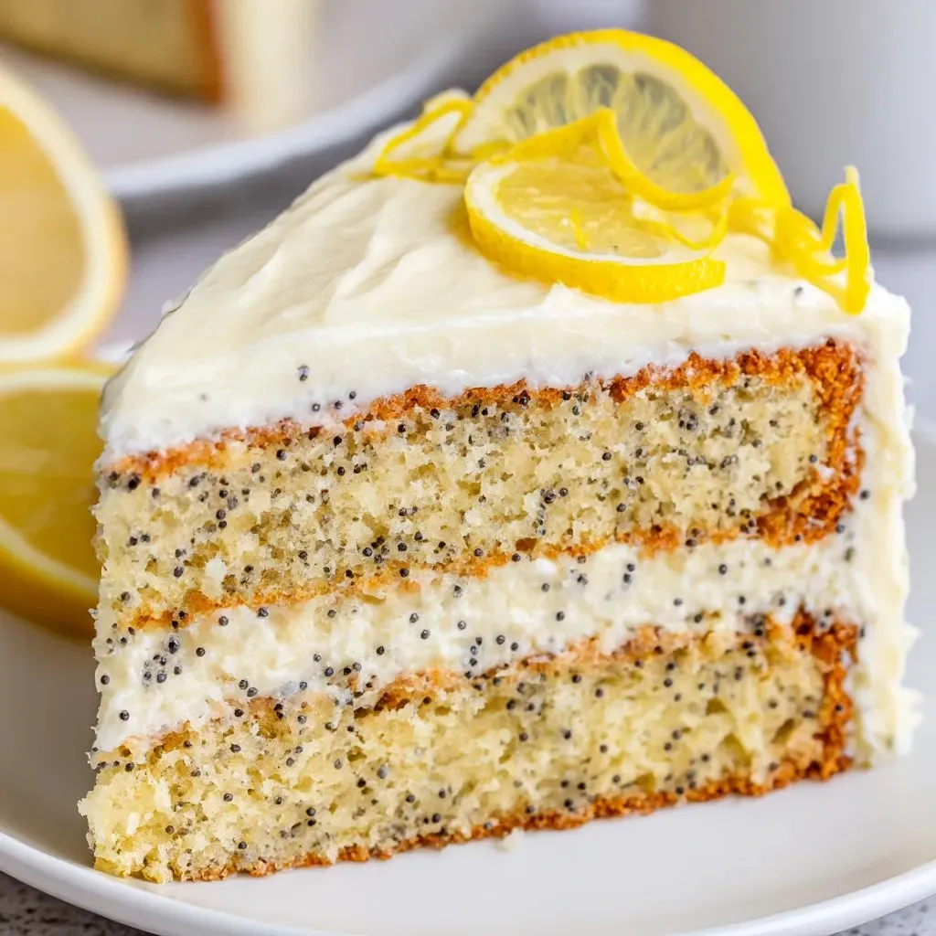 Ein Stück Kuchen mit Zitronen und Mandeln.