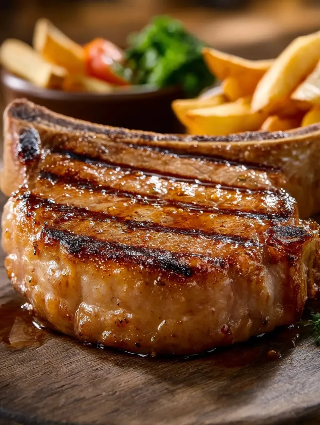 Ein Pork Chop auf einem Tisch, der von Texas Roadhouse serviert wurde.