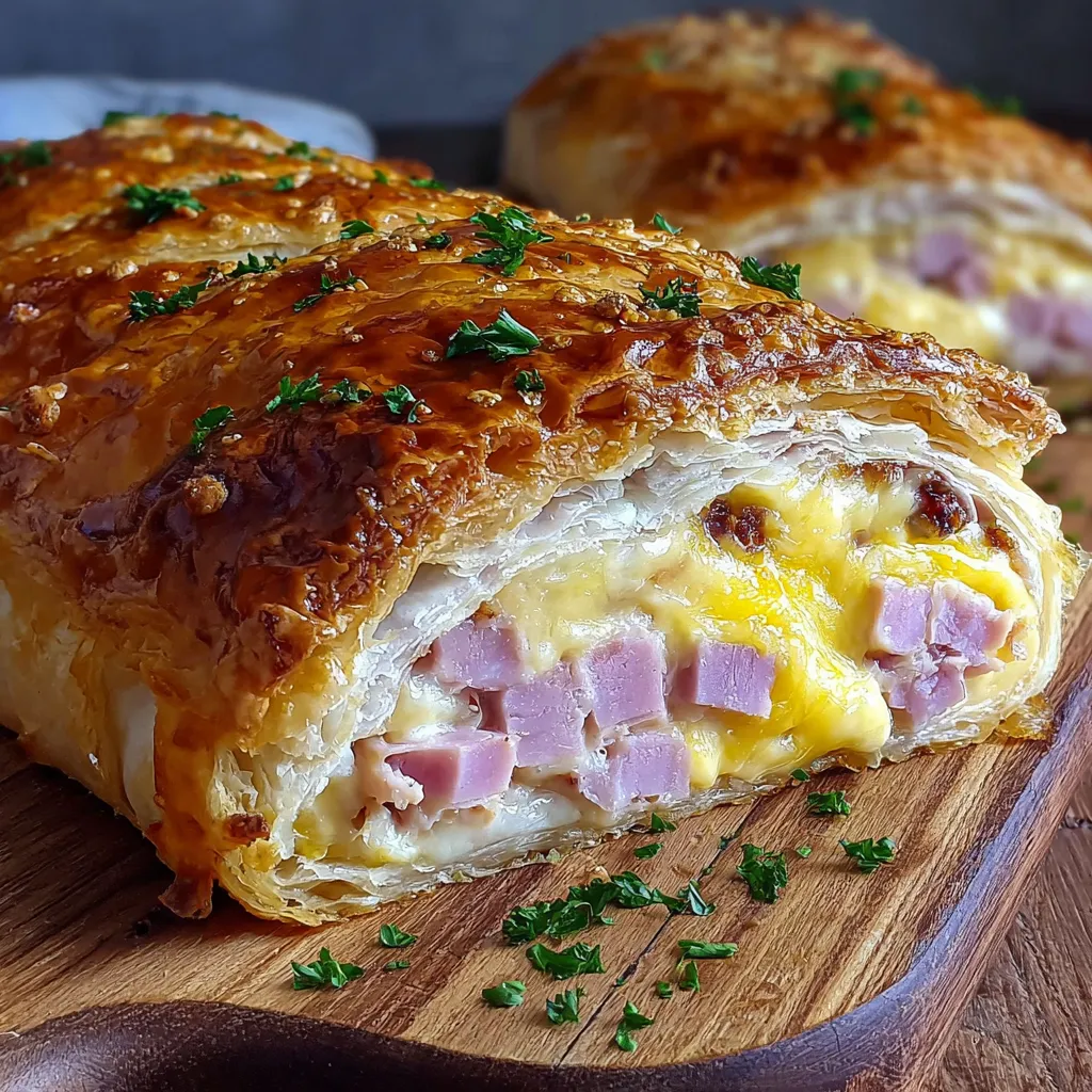 Ein Stück Käse- und Zwiebelkuchen auf einem Holzblock.