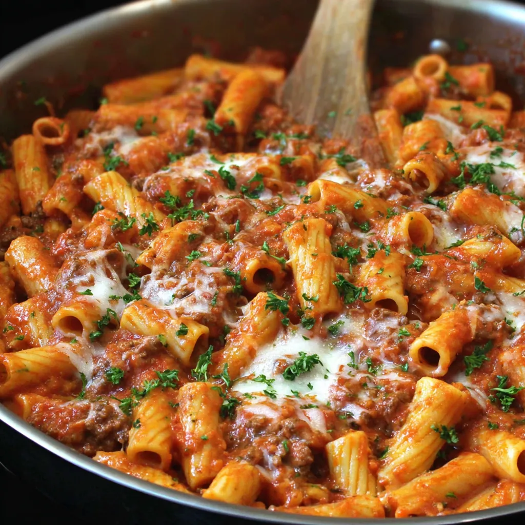 Ein Topf mit Penne-Nudeln und Käse-Sauce.