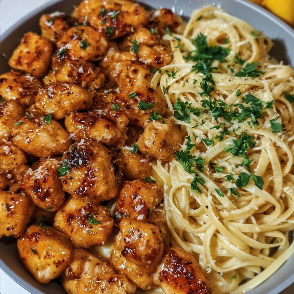 Ein Schälchen mit Pasta und Chicken.