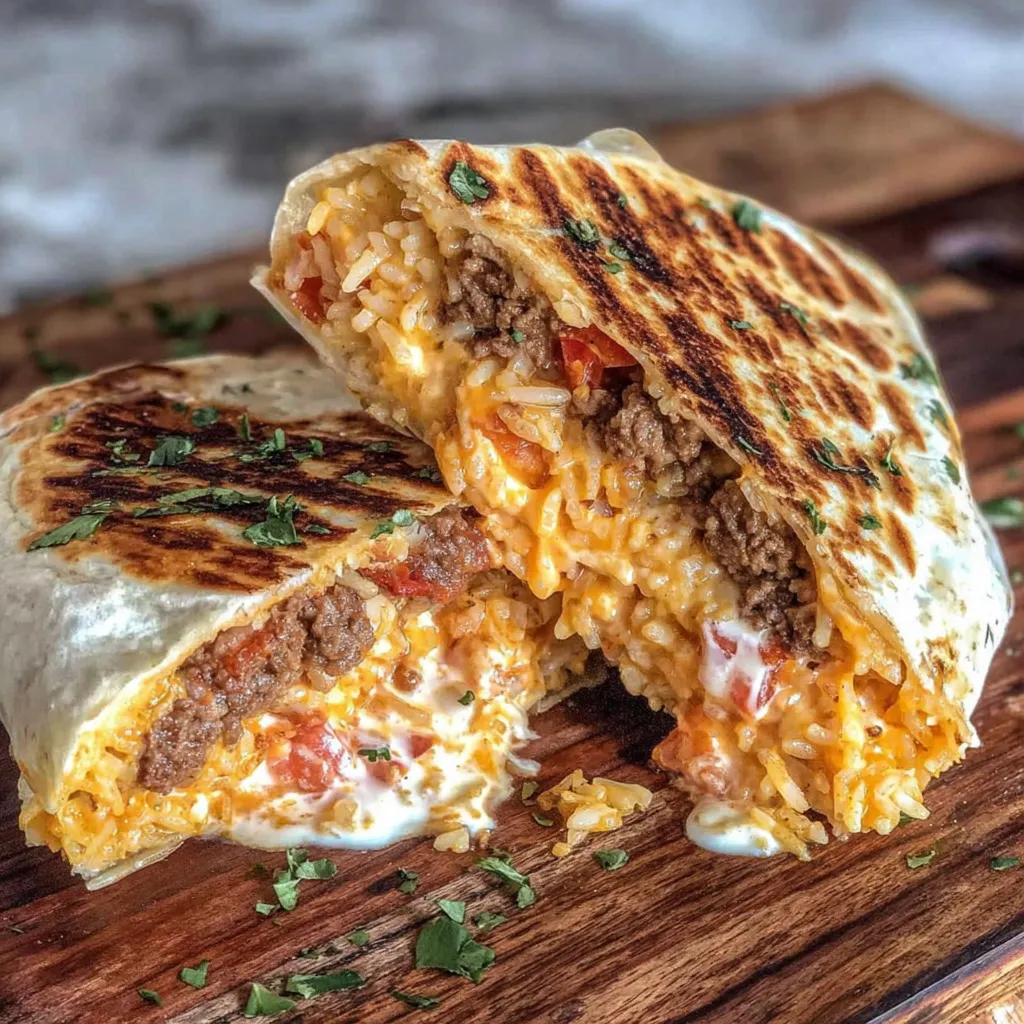 Ein Sandwich mit Rice und Koteletten auf einem Tisch.