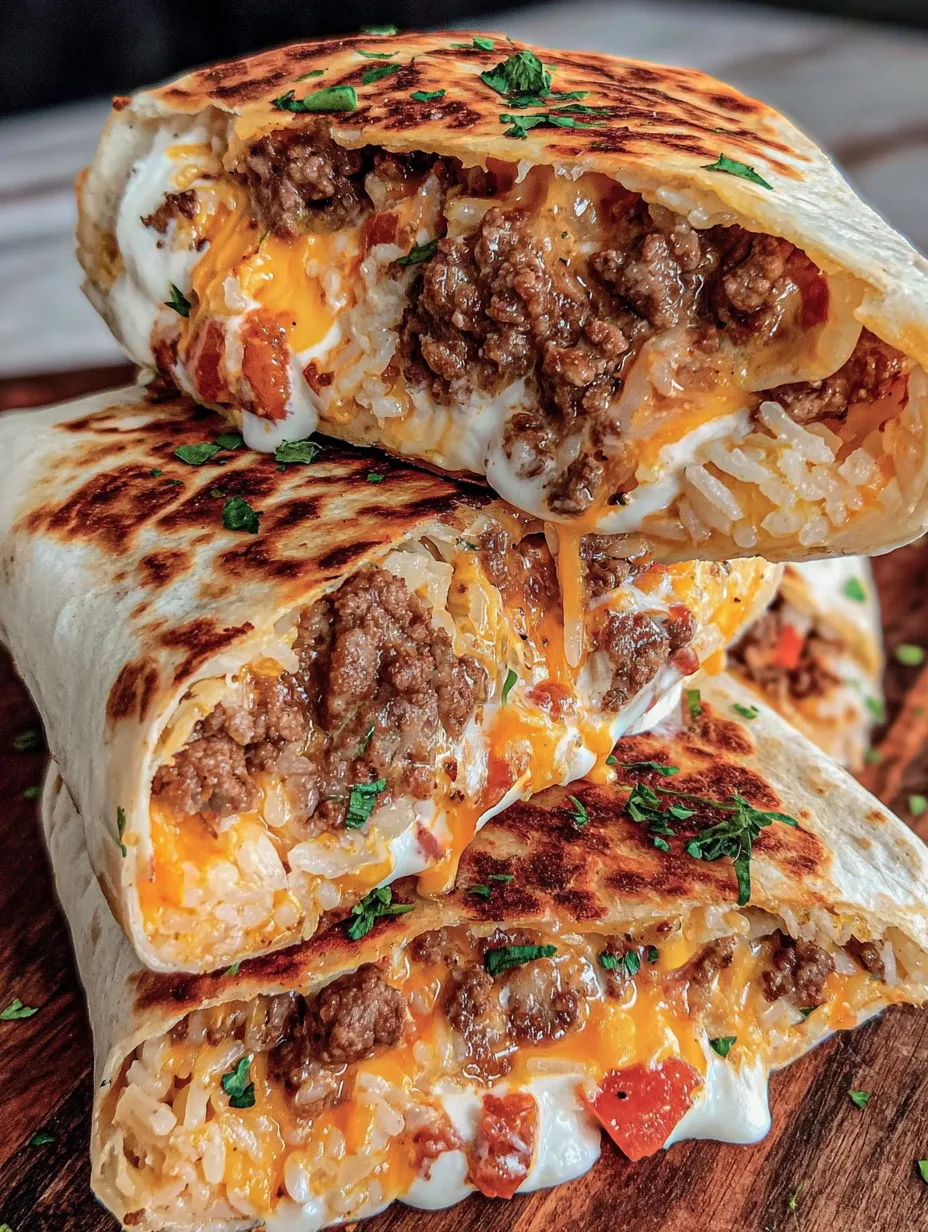 Ein mexikanisches Fast Food, das aus Rice, Käse, Rindfleisch und Tomaten zubereitet wurde.