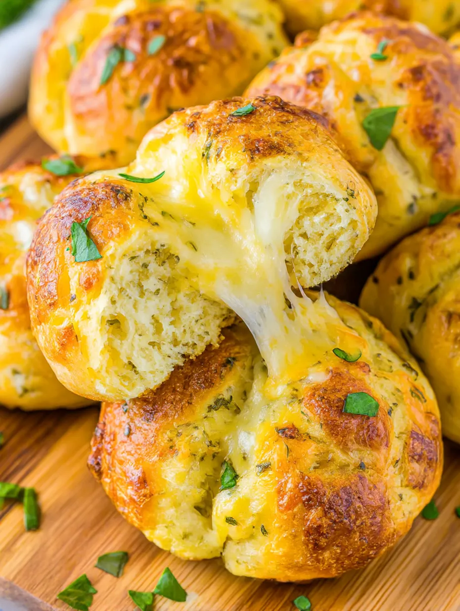 Eine Gruppe von Stuffed Cheese Breads auf einem Tisch.