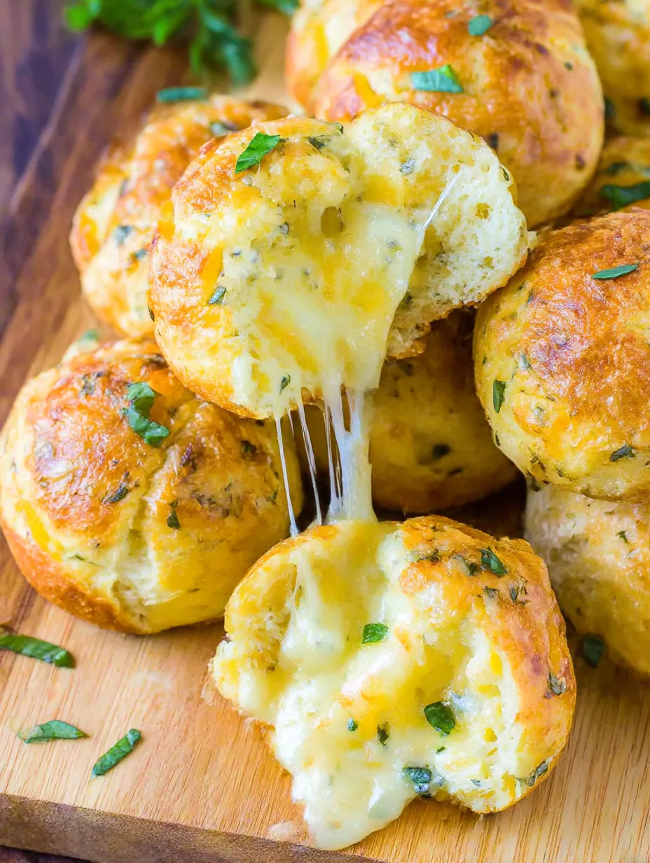 Eine Gruppe von Stuffed Cheese Breads auf einem Tisch.