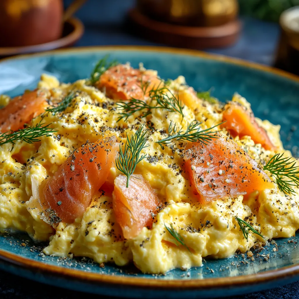 Ein Plate mit gegrilltem Salmon und gegrillten Eiern.
