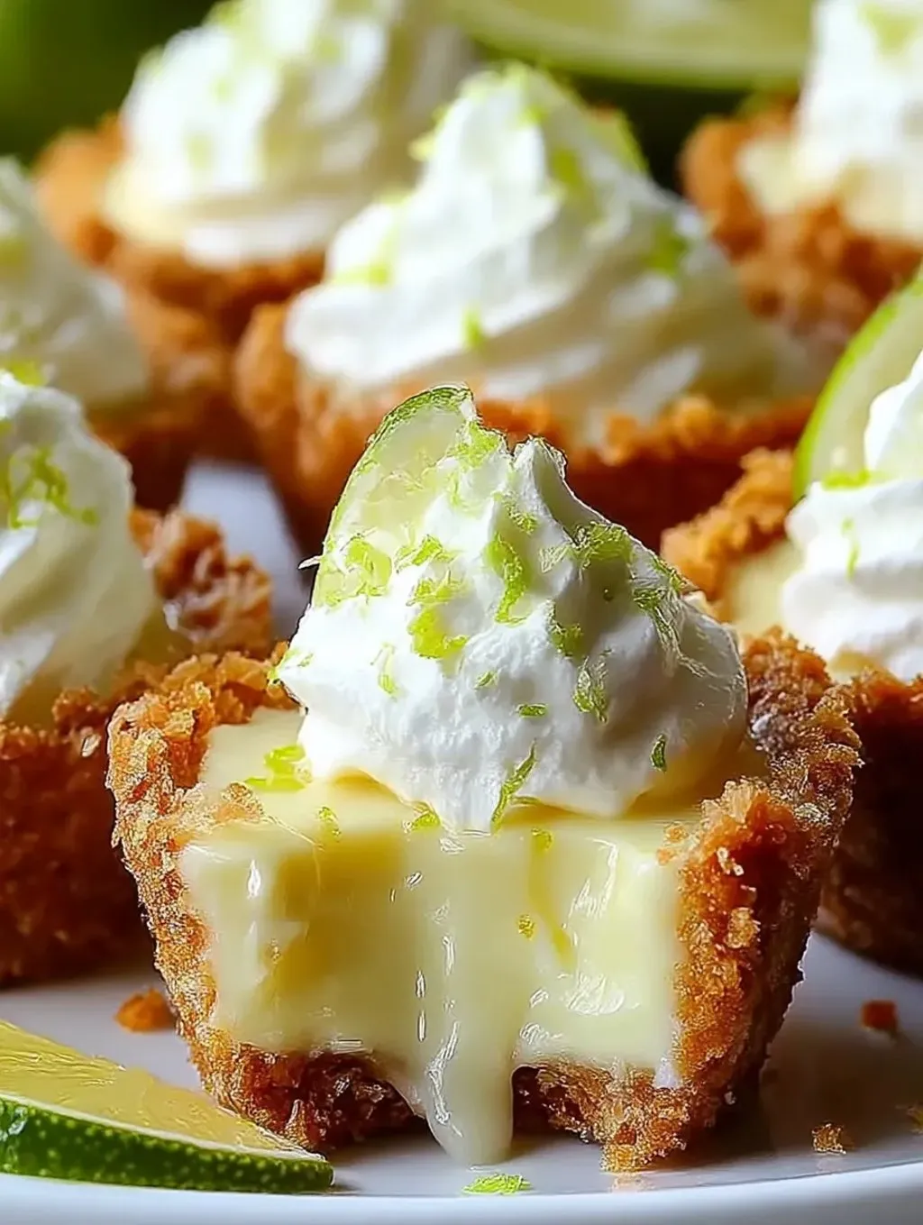 Ein kleiner, leckerer Key Lime Pie mit einer Schicht von Cream und Zitrone.