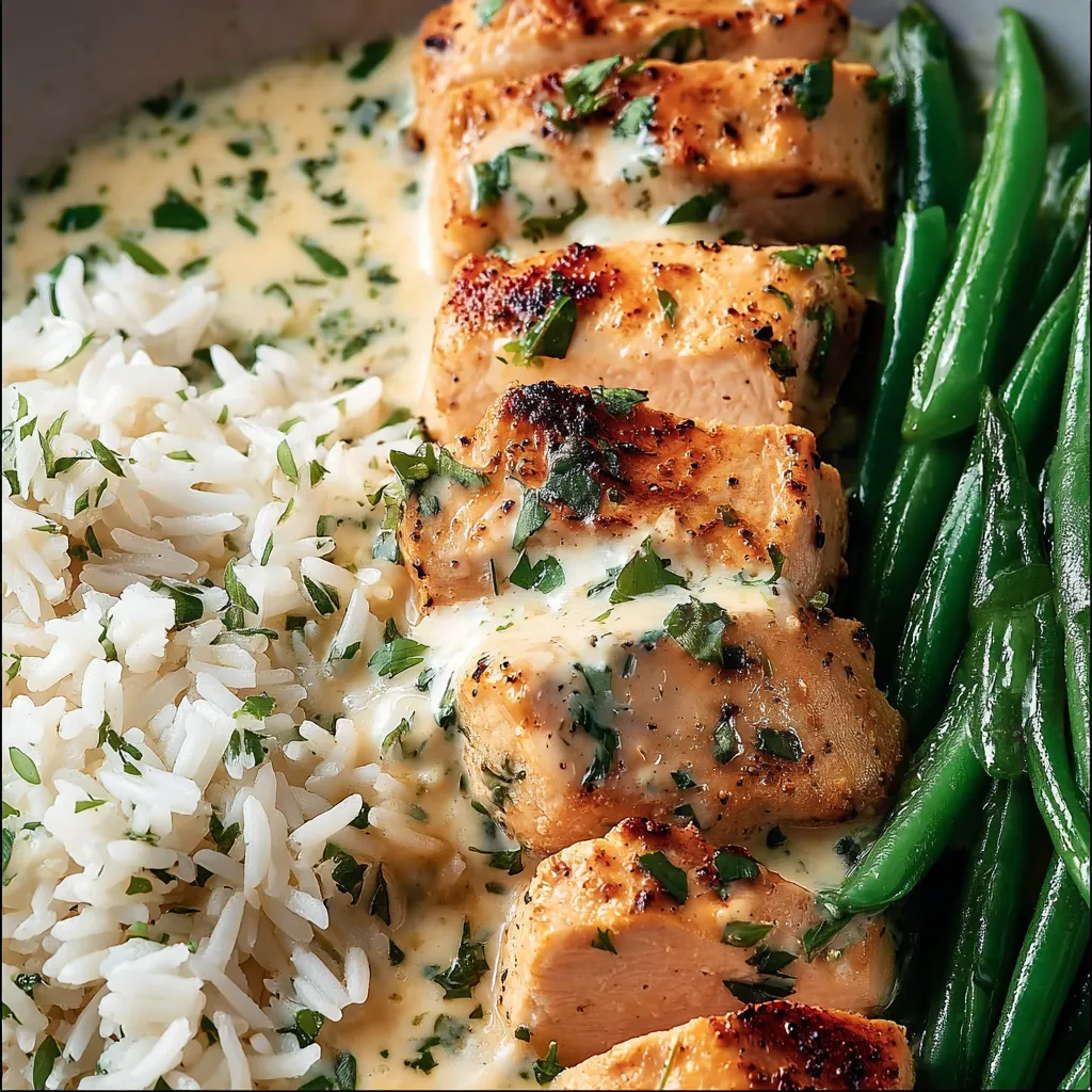 Eine Schüssel mit Rice und Chicken.