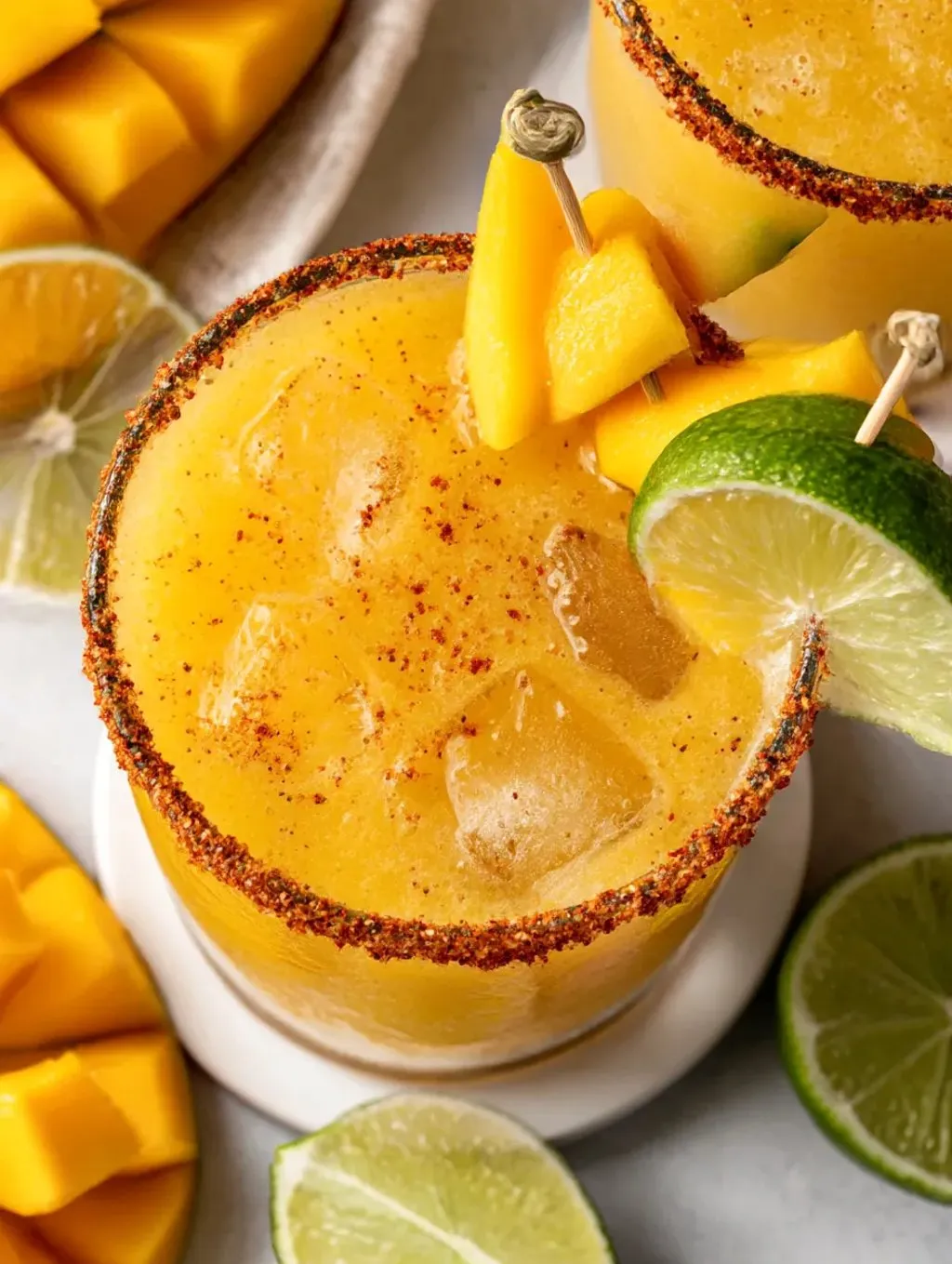 Ein Glas mit einer Mischung aus Orange- und Pineapple-Saft, garniert mit einer Zitrone und einer Lime.