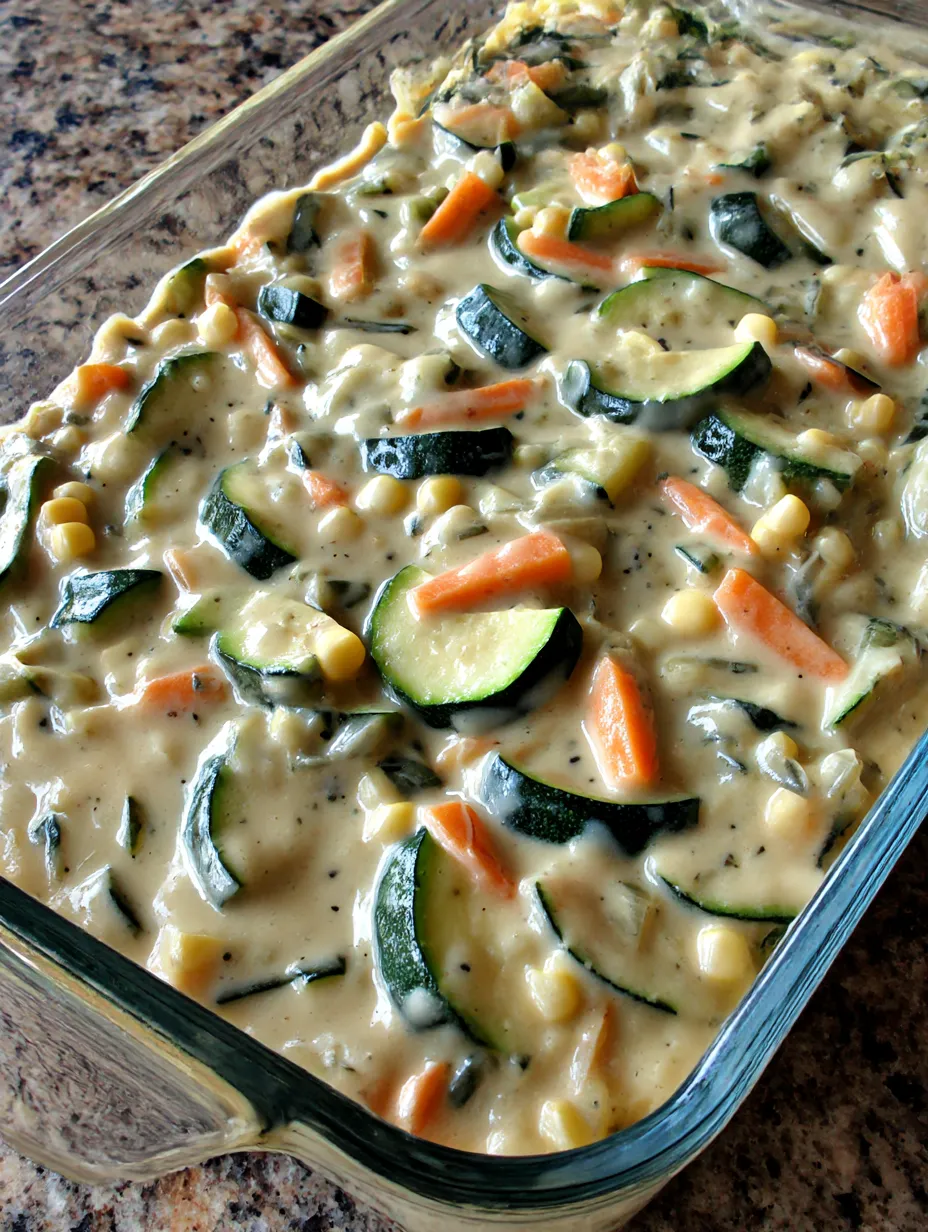 Ein Glas mit Zucchini-Kokossuppe, die mit Kartoffeln und Korn gemischt ist.