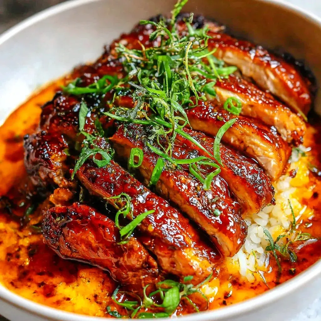 Ein Wok mit Soy-Ham, das in einer Karamellisierten Soy-Brühe gart.