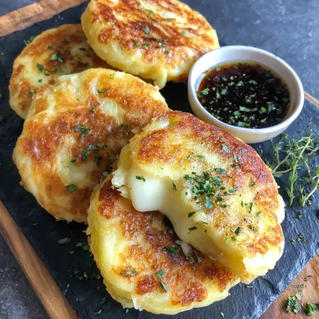 Ein paar gute, schmelzenden Kartoffelkuchen mit Käse.