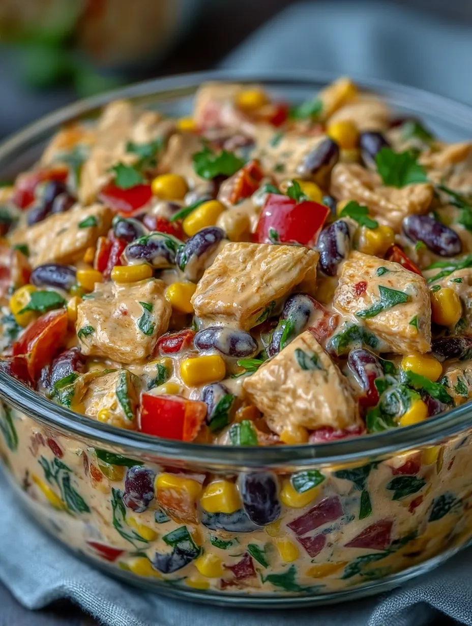 Ein Glas mit Zesty Southwest Chicken Salad.