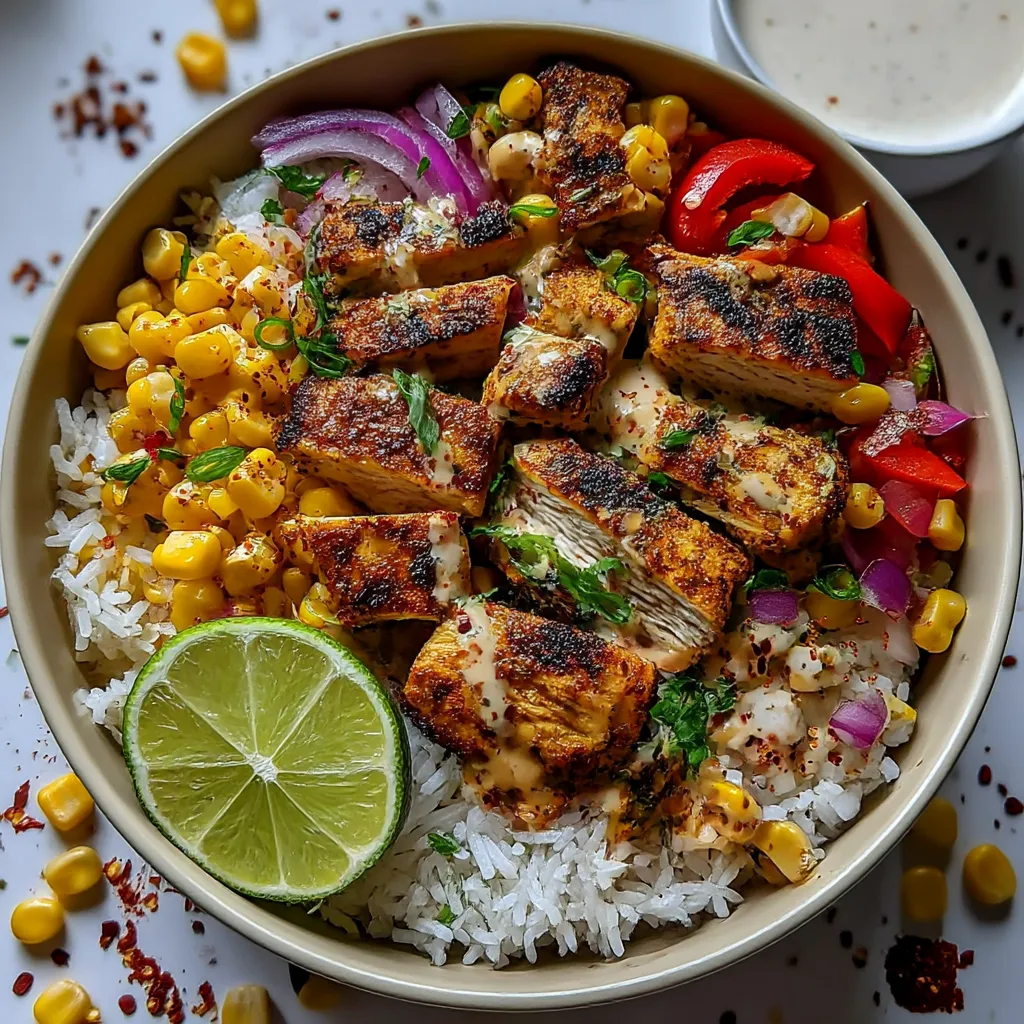 Ein Schüssel mit einer Mischung aus Rice, Kokosnuss, Kartoffeln, Tomaten, Zwiebeln, Onions und Chicken.