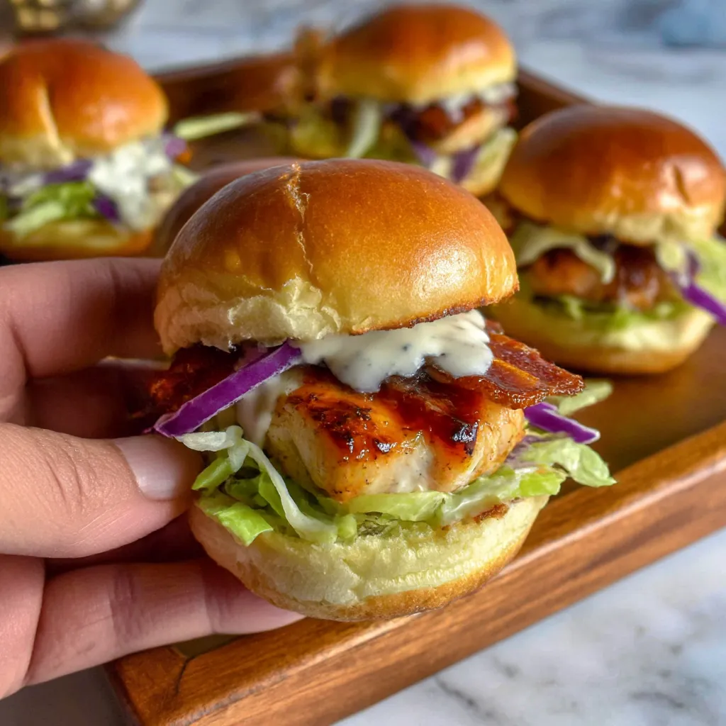 Ein personelles Handgelenk, das eine kleine Hamburger mit Bacon und Lettuce hält.