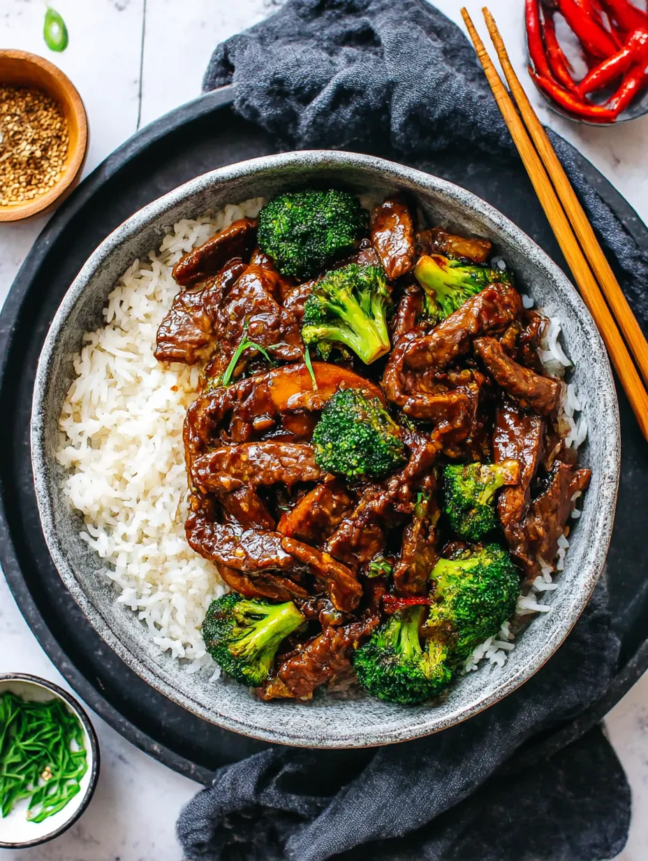 Ein Schalen mit Rice und Beef-Stir-Fry.