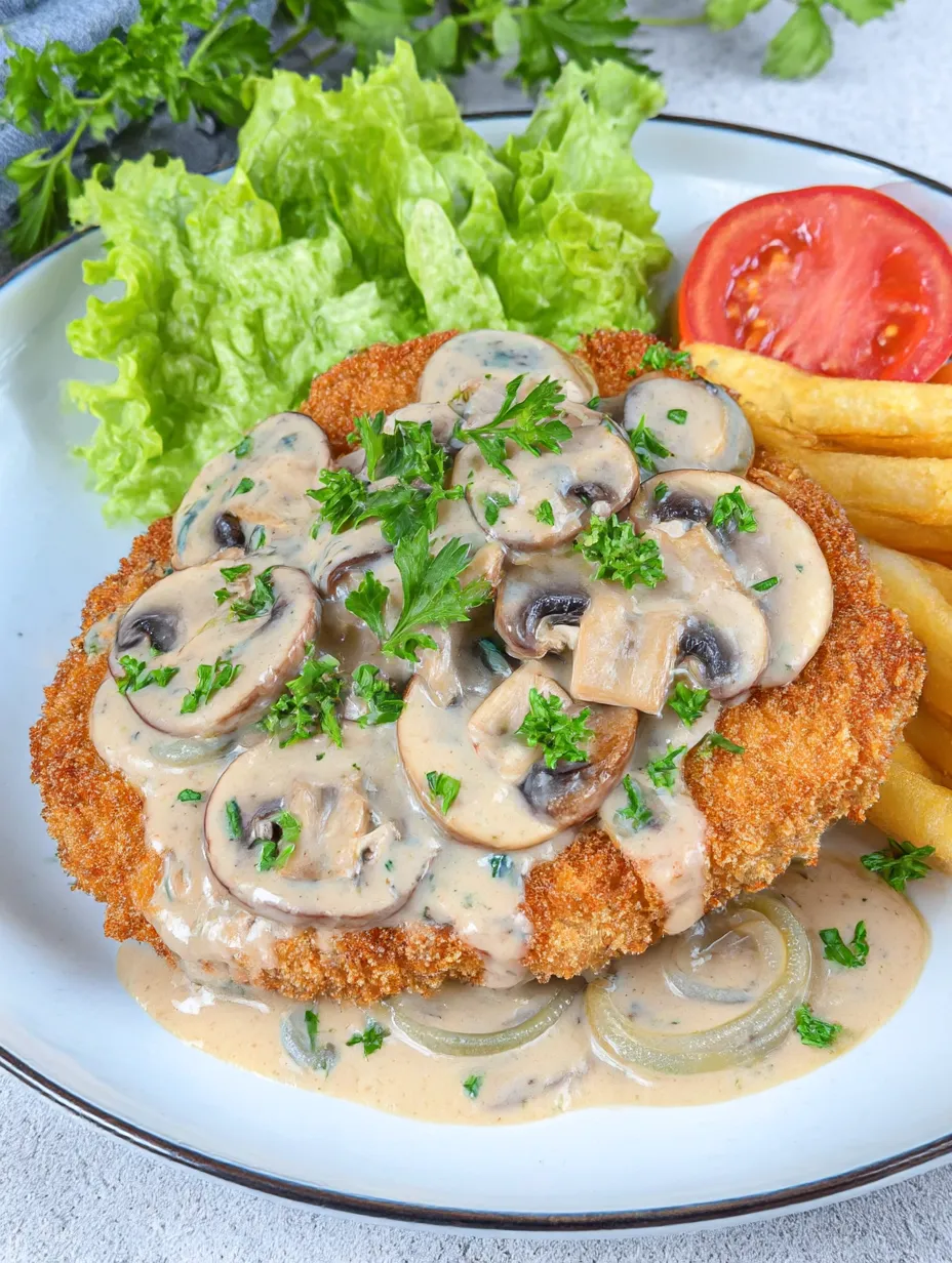 Ein Plate mit einer Portion von Käse-Mushroom-Konfitüre, garniert mit Parsley und Tomaten.