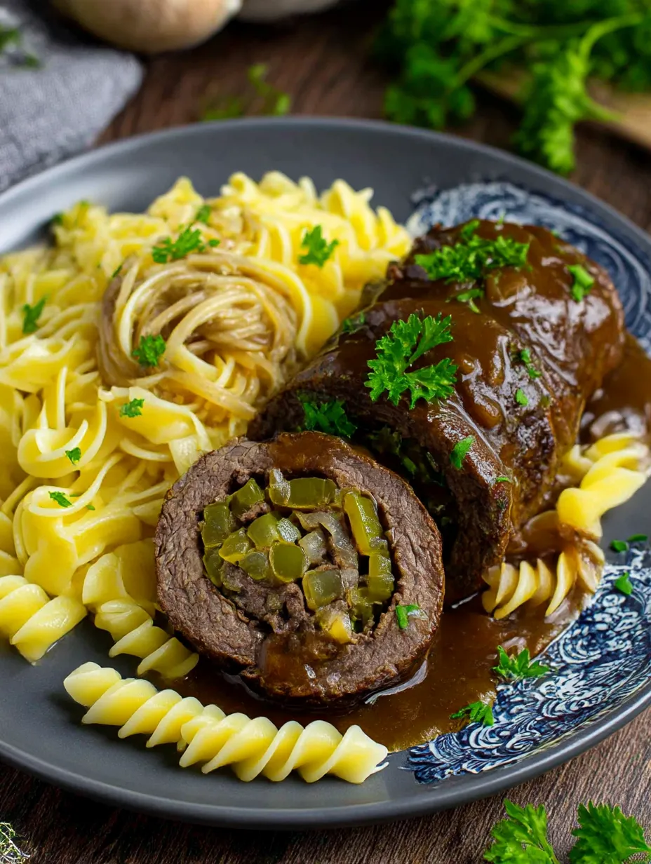 Ein Plate mit Pasta, Kartoffeln und Sauce.