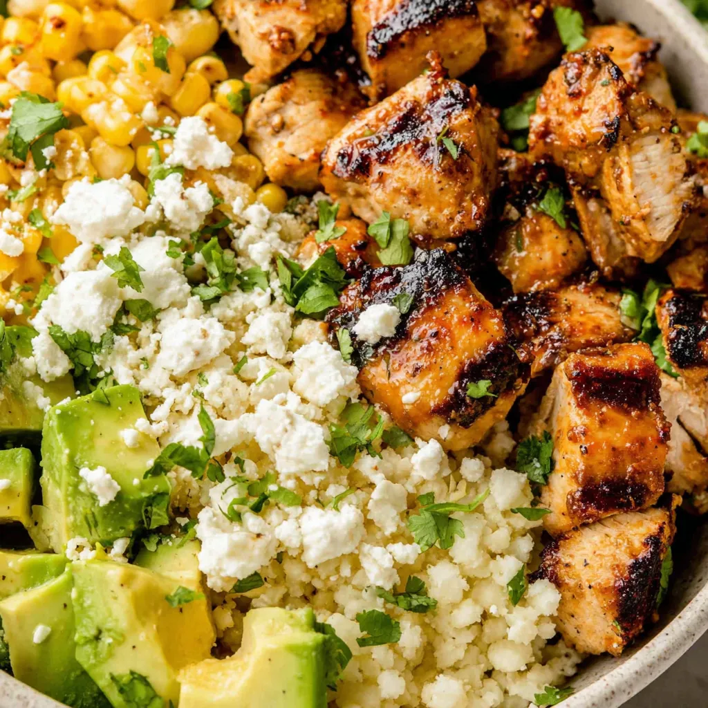 Ein großer, farbenfroher Salat aus verschiedenen Gemüsearten wie Avocado, Kartoffeln, Korn, Zwiebeln und Rindfleisch.