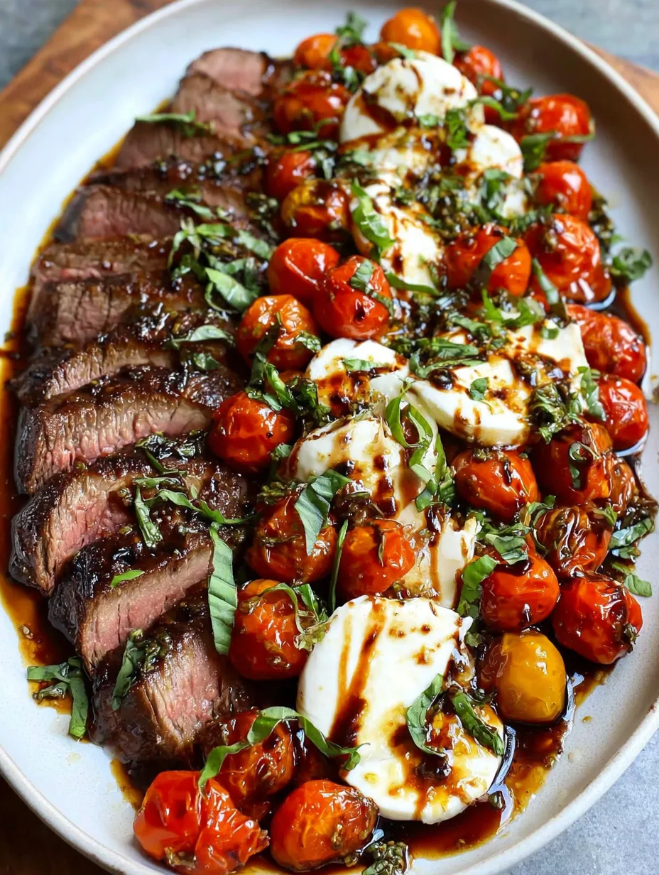 Ein Sch&uuml;ssel mit Rindfleisch, Tomaten, Mozzarella und Basilikum.