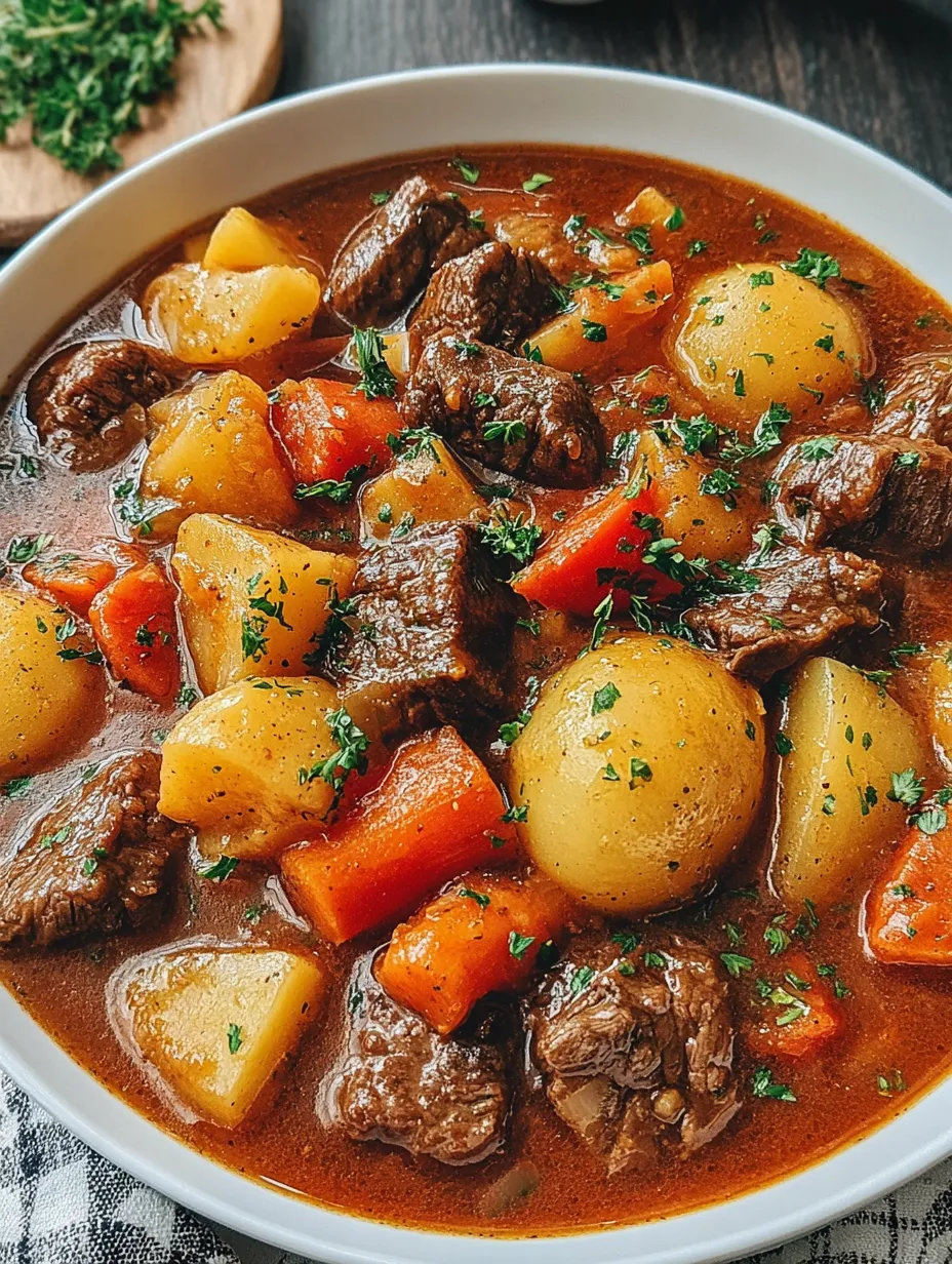 Ein weißer Teller mit einer Mischung aus Fleisch, Gemüse und Sauce.